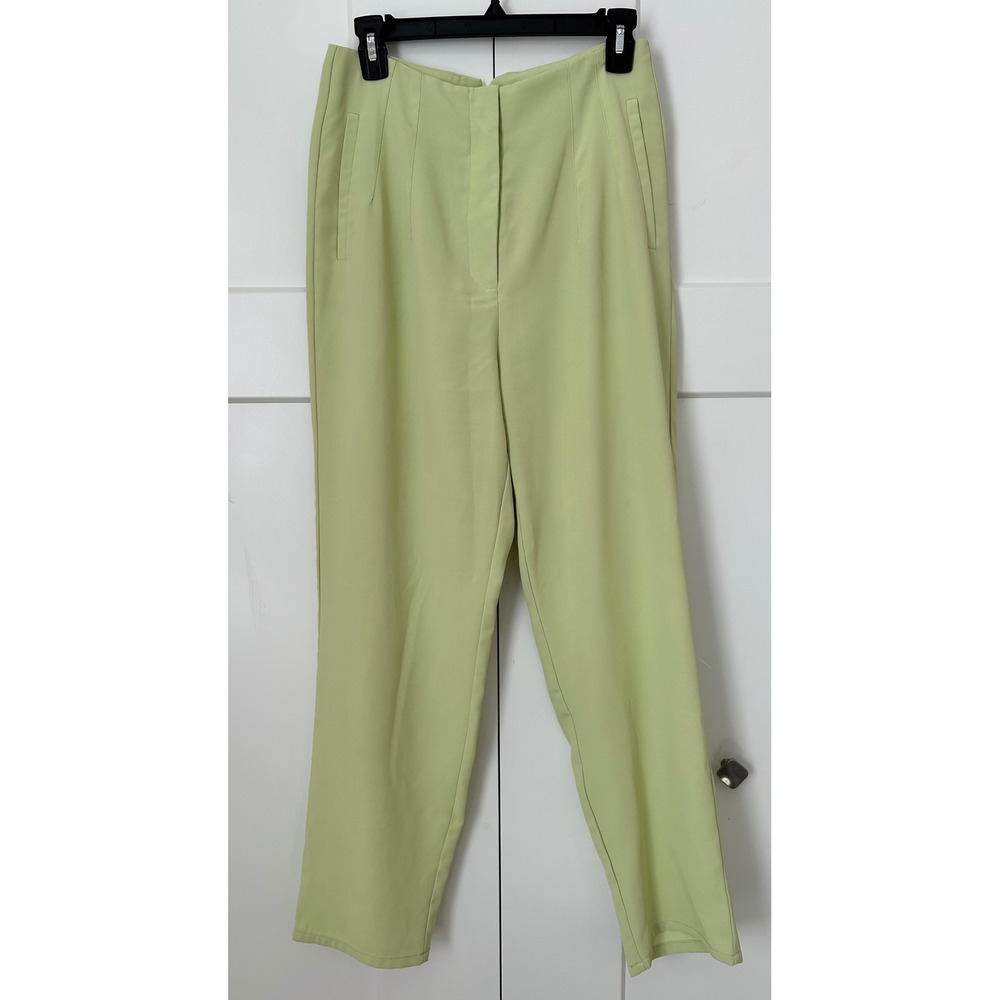 YLLW Yellow the Label Green High Waisted Straight Leg Trousers Pants Size M